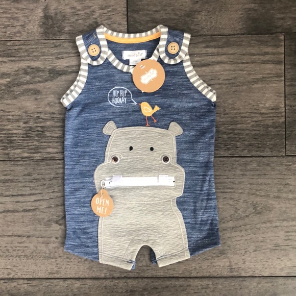 Mud Pie Other - Mud Pie infant’s BLUE HIPPO ZIPPER MOUTH ROMPER
